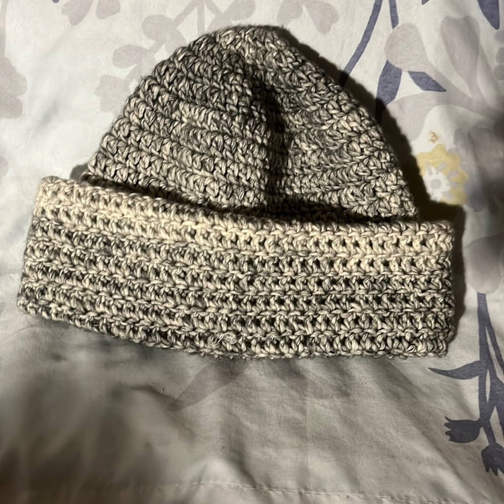 Cotton Rollup Beanie One Size (Gray n Cream)